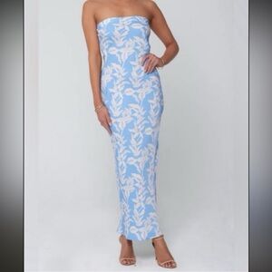 Resa Strapless maxi dress Blue cream floral long  Anna dress in Malibu medium